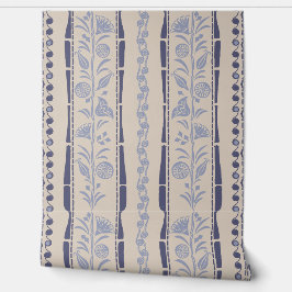 Regency Floral Stripes - Navy Blue - Cream Tapete