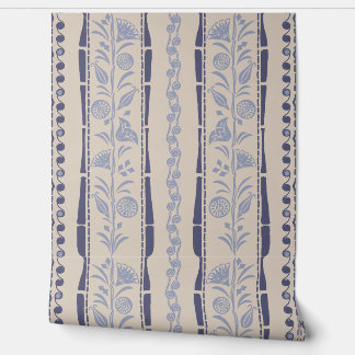Regency Floral Stripes - Navy Blue - Cream Tapete