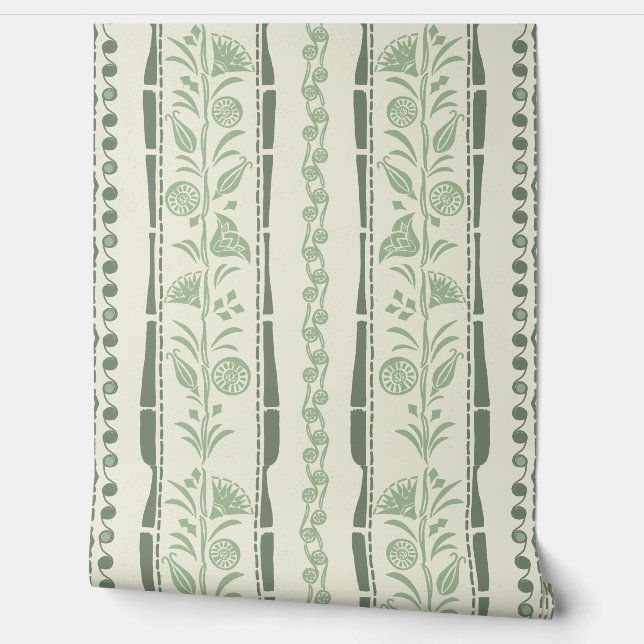 Regency Floral Stripes - Sage Green - Cream Tapete (Abrollen)