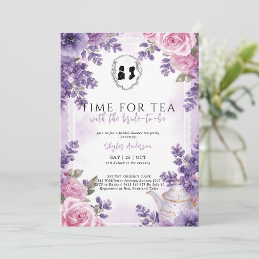 Regency Floral Tea Party bridal shower Einladung (Stehend Vorderseite)