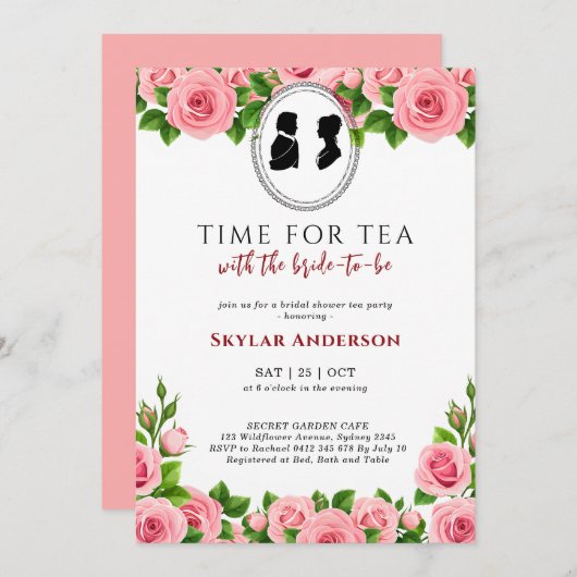 Regency Floral Tee Party Brautparty Einladung (Vorne/Hinten)