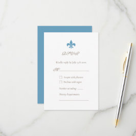 Regency French Blue Lilie Design Wedding RSVP Karte