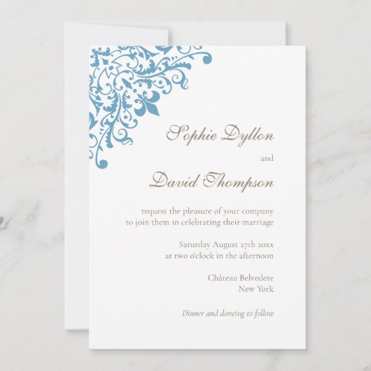Regency French Blue Lilie Pattern Einladung (Vorderseite)