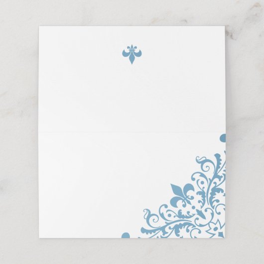 Regency French Blue Lilie Pattern Wedding Platzkarte (Außenseite Aufgefaltet)