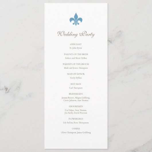 Regency French Blue Lilie Pattern Wedding Programm (Rückseite)