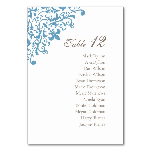 Regency French Blue Lilie Pattern Wedding Tischnummer (Vorderseite)