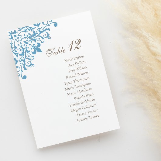 Regency French Blue Lilie Pattern Wedding Tischnummer