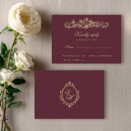 Regency Garden Vintage Romantic Burgundy Wedding RSVP Karte
