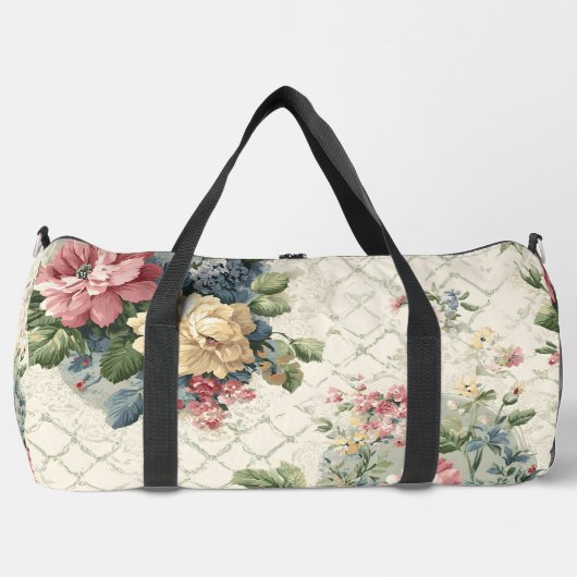 Regency-Garten-Gitter-Blumenmuster Duffle Bag (Vorderseite)
