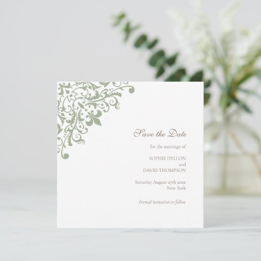 Regency Green Fleur de Wedding speichern das Datum Save The Date (Stehend Vorderseite)