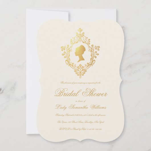 Regency Ivory Imitats Gold Verziertes Wappen Braut Einladung (Vorderseite)
