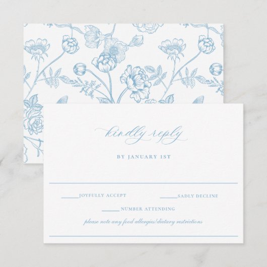 Regency Light Blue Allergy Dietary Note Wedding RSVP Karte (Vorne/Hinten)