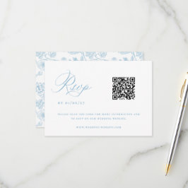 Regency Light Blue Chinoiserie Wedding QR Code RSVP Karte