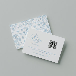 Regency Light Blue Chinoiserie Wedding QR Code RSVP Karte