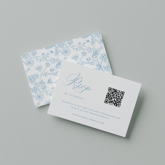 Regency Light Blue Chinoiserie Wedding QR Code RSVP Karte