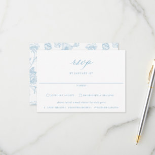 Regency Light Blue Floral Meal RSVP Karte