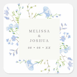 Regency Light Blue Watercolor Florals Wedding Quadratischer Aufkleber