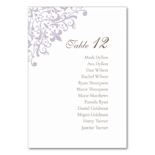 Regency Lila Lilie Pattern Wedding Tischnummer (Vorderseite)