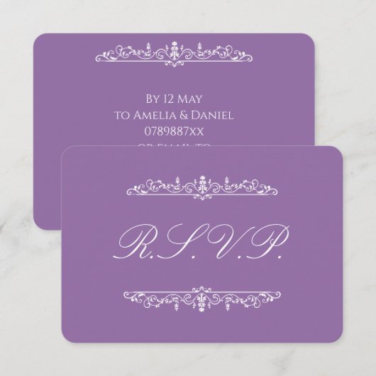 Regency Lila RSVP Karte (Vorne/Hinten)