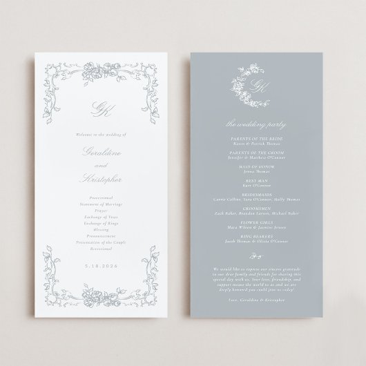 Regency-Monogramm-Hochzeitsprogramm Programm