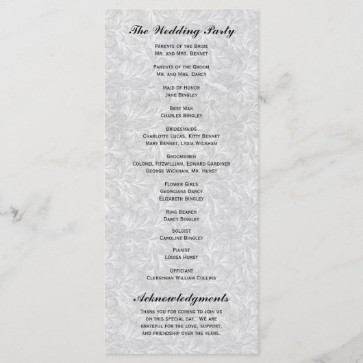 Regency-Romance-Hochzeitsprogramme Programm (Rückseite)