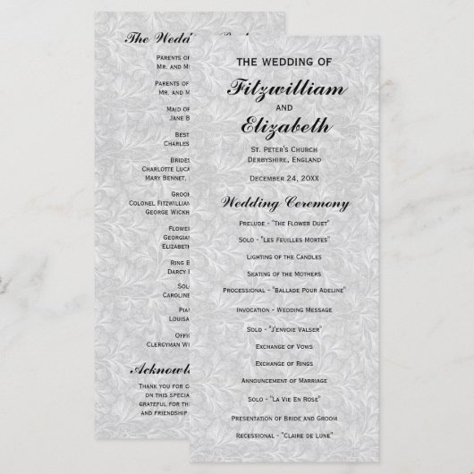 Regency-Romance-Hochzeitsprogramme Programm (Vorne/Hinten)