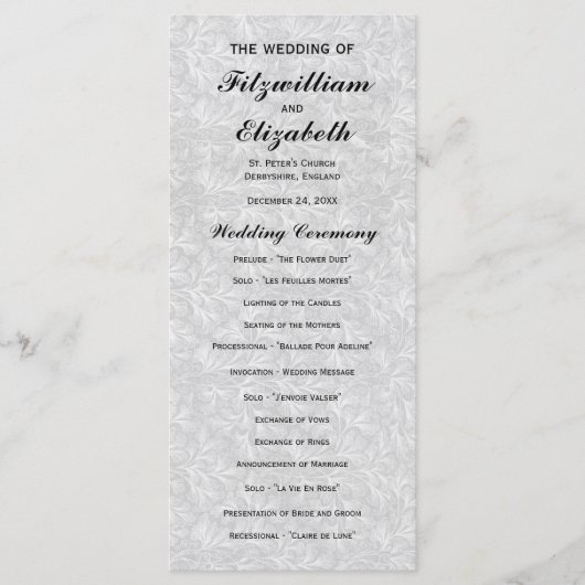 Regency-Romance-Hochzeitsprogramme Programm (Vorderseite)