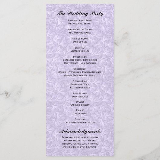 Regency Romance Wedding Programs Programm (Rückseite)