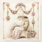 Regency-Rosengarten Lesende Dame Glasuntersetzer (Vorderseite)
