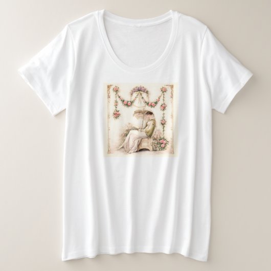 Regency-Rosengarten Lesende Dame Große Größe T-Shirt (Design vorne)