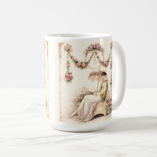 Regency-Rosengarten Lesende Dame Kaffeetasse (VorderseiteRechts)