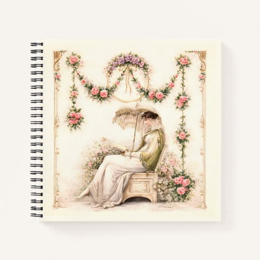 Regency-Rosengarten Lesende Dame Notizblock (Vorderseite)