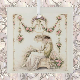 Regency-Rosengarten Lesende Dame Ornament Aus Glas