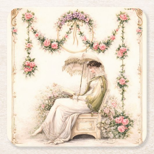 Regency-Rosengarten Lesende Dame Rechteckiger Pappuntersetzer (Vorderseite)
