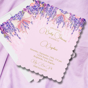 Regency-Vintage-Baby-Shower-Lavendel-Blumen-Schlei Einladung
