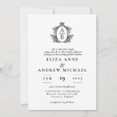 Regency Wappen Monogram Black and White Wedding Einladung (Vorderseite)