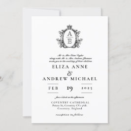 Regency Wappen Monogram Black and White Wedding Einladung