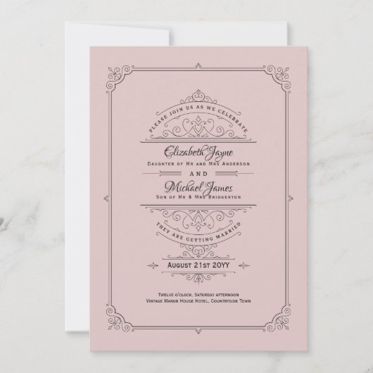 Regency Wedding Einladungen Vintag Dusty Rose (Vorderseite)