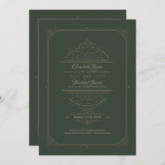 Regency Wedding Einladungen Vintag Green (Vorne/Hinten)