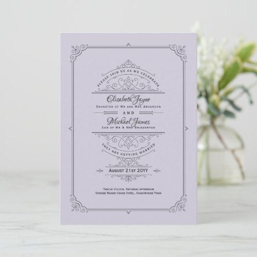 Regency Wedding Einladungen Vintag Lavender (Stehend Vorderseite)