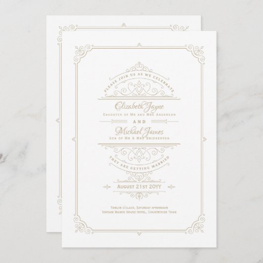 Regency Wedding Einladungen Vintag Themed GOLD (Vorne/Hinten)