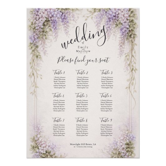 Regency-Wisteria-Hochzeits-Sitzplan-Poster Poster (Vorderseite)