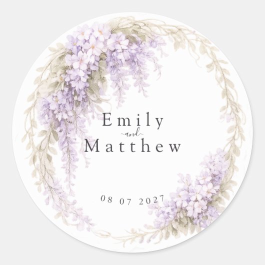 Regency Wisteria Round Wedding Stickers (Vorderseite)