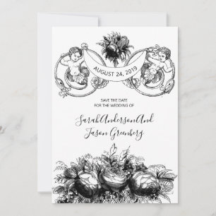 Regencycore Schwarz Weiß Stift Tinte Wasch Blumen Save The Date