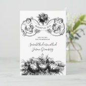 Regencycore Schwarz-weißer Pen Tinte Wash Floral Save The Date (Stehend Vorderseite)