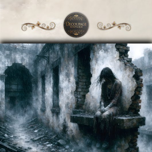 Regendurchtränkte Stadtfrau Dunkelblaue Decoupage Seidenpapier