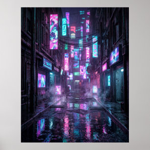 Regendurchtränktes Neongebiet Poster