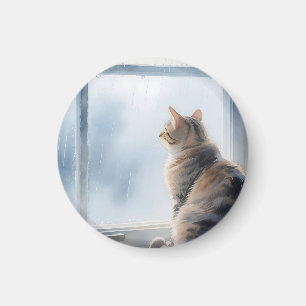 Regenfenster-Wasserfarben-Tabbykatze Magnet