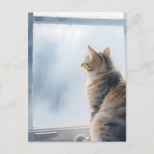 Regenfenster-Wasserfarben-Tabbykatze Postkarte
