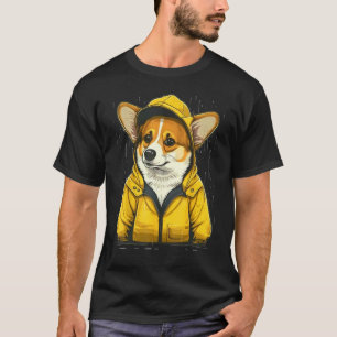 Regenfeuchter Welsh Corgi in einem Regenmantel T-Shirt